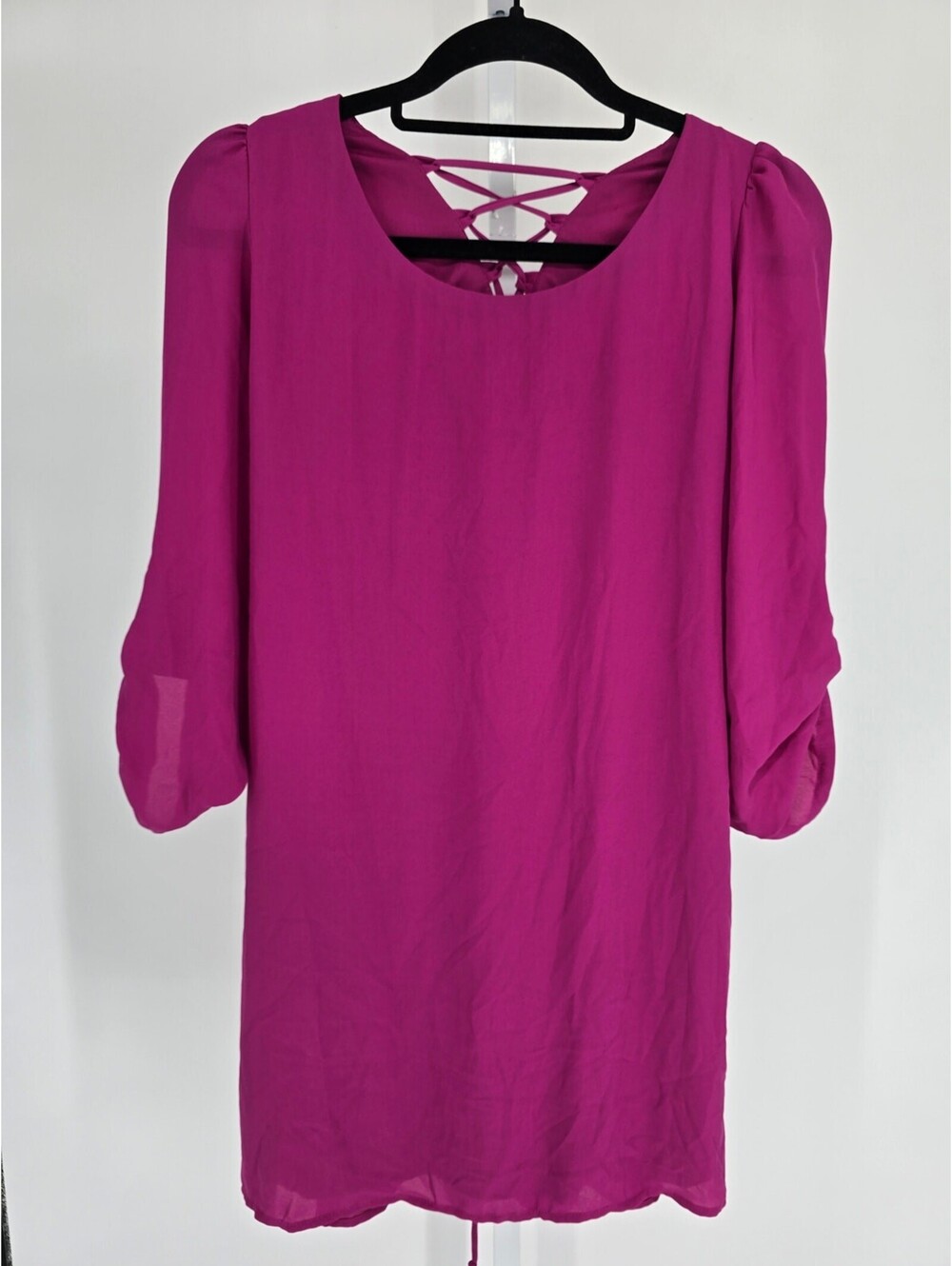 Speechless Womens Sz S 3/4 Sleeve Mini Dress Strappy Back Purple